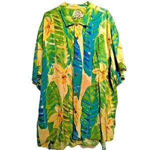 Vtg. Jams World Shirt Mens 2XL‎ Green Tropical Floral Hawaiian Aloha Rayon USA